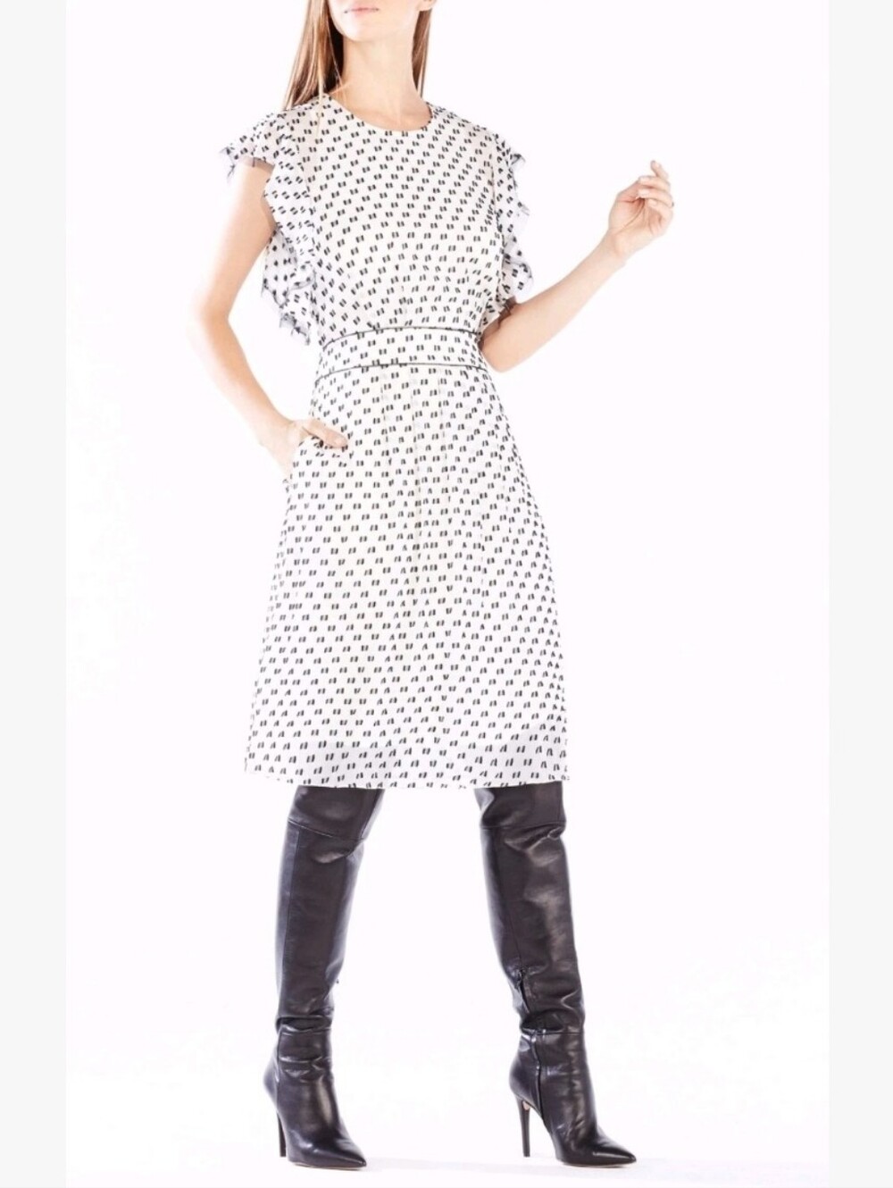NWT: {BCBGMAXAZRIA} Shelia Flutter Sleeve Dotted Dress - Size 4